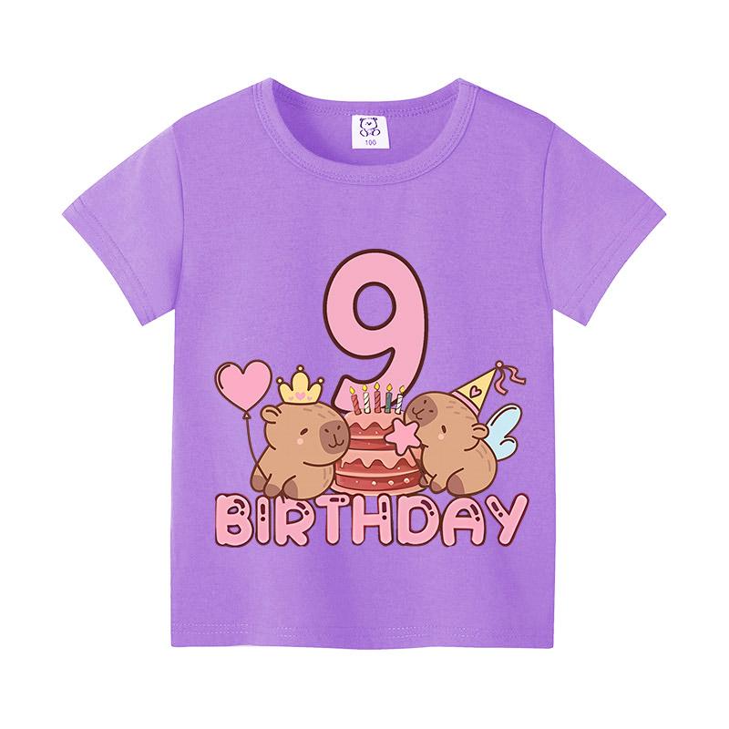 Capybara Birthday Print T-Shirtt Girls Number Short Sleeves Shirts Cartoon Anime Figures Tops Clothes Kids Summer Cotton Tees
