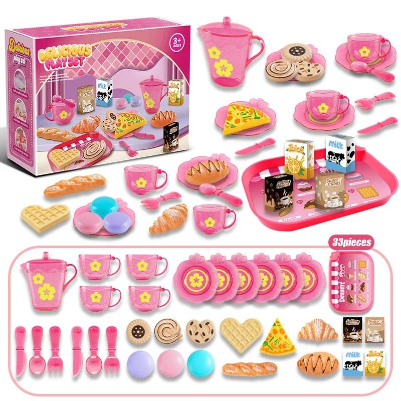 Toy Tea Set For Little Girls Tea Party Set Toys For Kids Girls Pretend Play Kitchen Food Miniature Snack Afternoon Tea Sets Toys