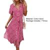 Women Dress Floral Print Breathable Cotton Blend Sexy V-Neck Midi Dress for Beach