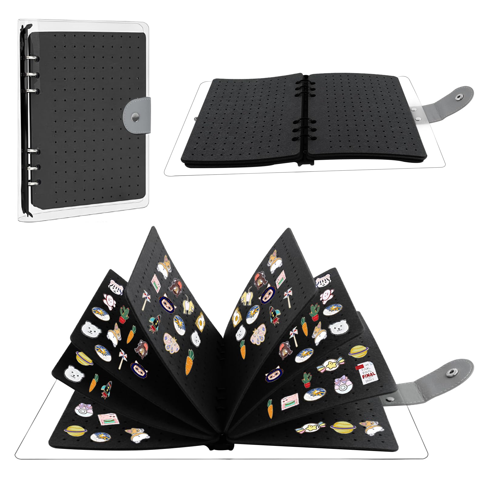 

Дисплей для значков, Дисплей для значков, Файл для хранения значков с водонепроницаемым прозрачным ПВХ, эмаль, 8, вмещает до 350 и органайзер для серег, держатель для книги, папка, обложка, чёрный