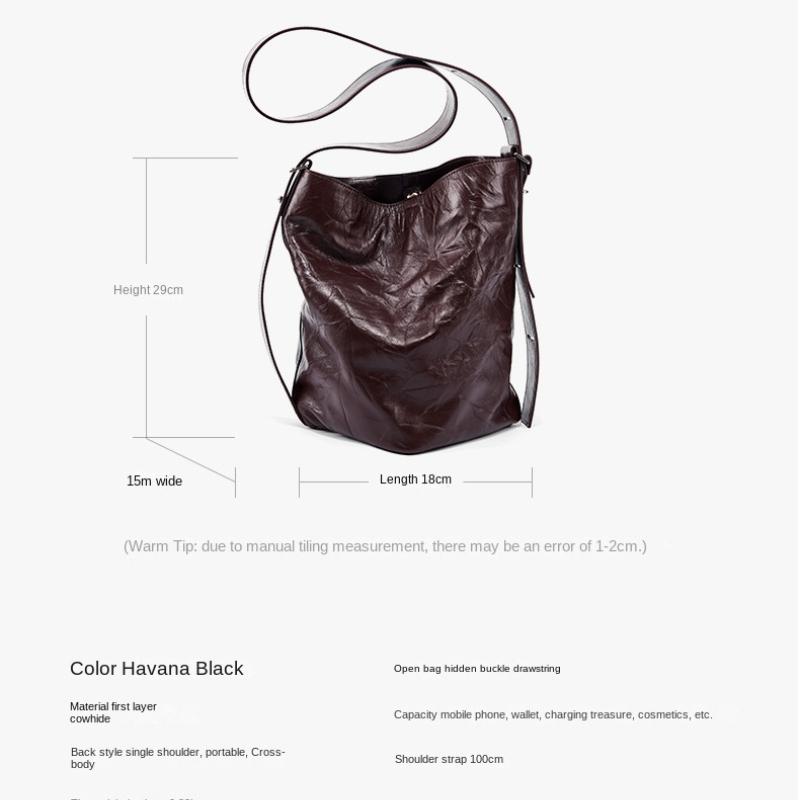 Real Cow Leather Lady'S Messenger Bags Soft Genuine Cowhide Functional Shoulder Office Retro Bag Pleated Ladies Hand Big Bags