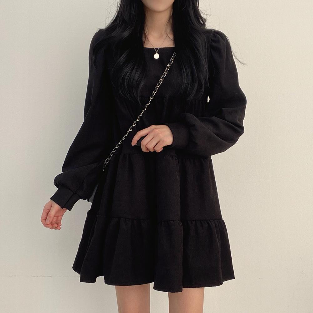 Early Spring Autumn Korean Chic Sweet Loose Doll Dress for Women One Size чёрный