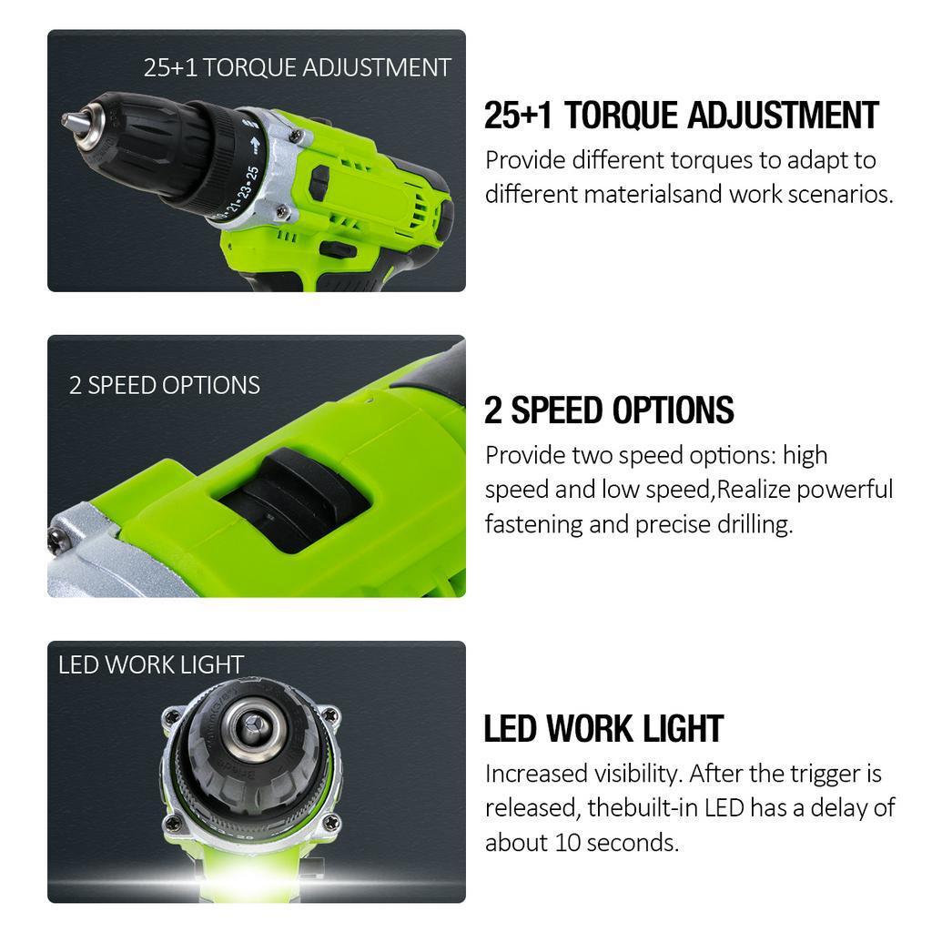 Screwdriver Driver And LED Worklight And 8400mAh Battery  25+1 N.M Electric Cordless Drill 68V