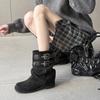 2025 New Pleated Stacking Boots Thick Heel Belt Buckle Loose Large Tube Circumference Women's Boots Summer Popular Super Fire Trouser Tube Boots