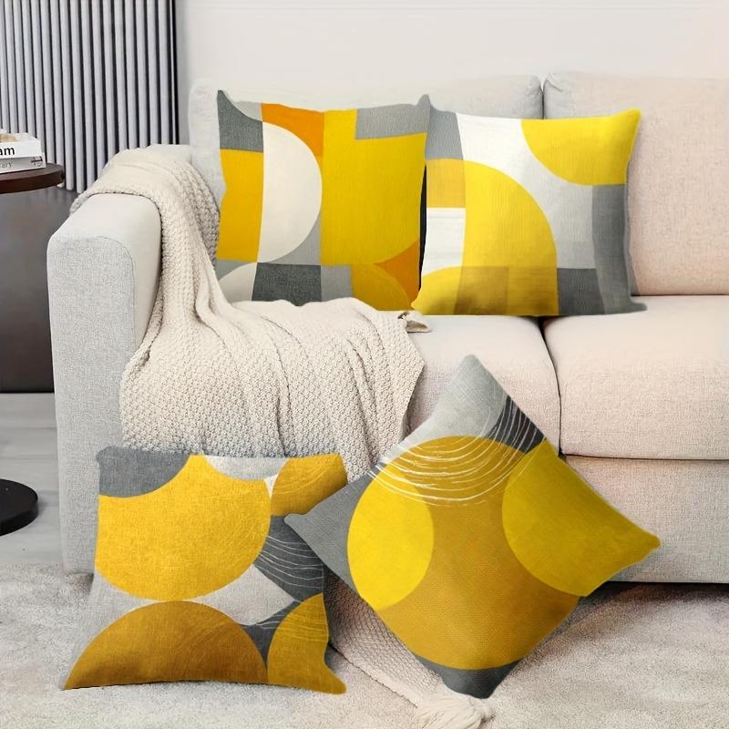 4pcs Geometric Style Pillows in Yellow and Gray Tones Display Modern Simplicity for Home Sofa Room Decoration Zipper Closure 13790₽