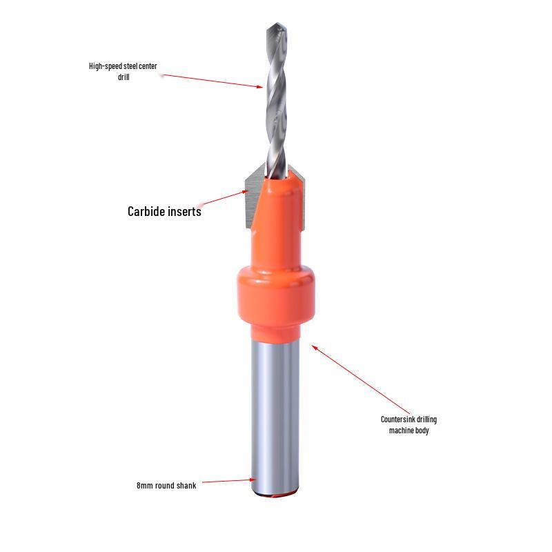 8-Piece Woodworking Countersink Drill Set - Self-Tapping, Concealed Installation, Alloy Step & Tapered Drill Bits