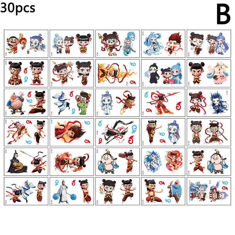 30 Piezas Nezha Ao Bing Impermeable y Duradero Tatuaje a Color Pegatina para el Brazo Personajes de Dibujos Animados Anime Tatuajes Temporales para Niños Calcomanía