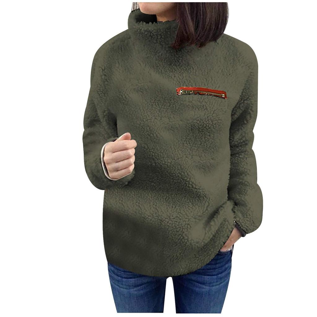 Women's Solid-color Fashionable High-neck Plush And Fleece Warm Top