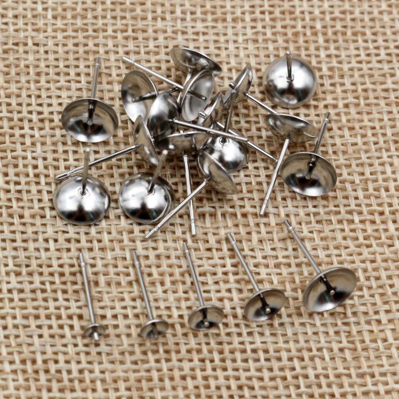 100 Pcs Stainless Steel Pearl Inlaid Ear Stud Raised Bowl Needles