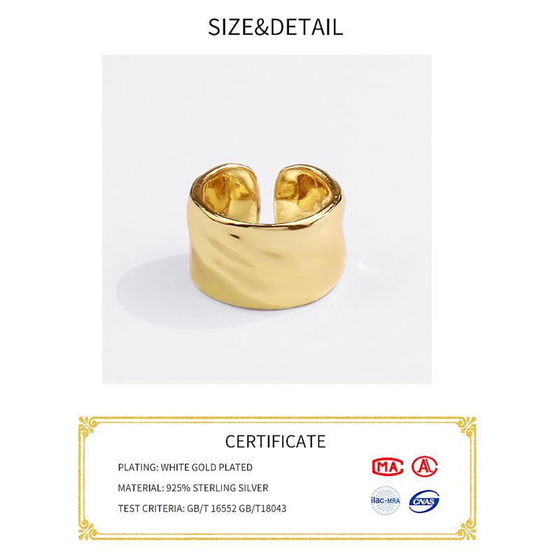 925 Sterling Silver Wiede Simple Gold Color Rings Retro Distressed Opening Handmade Ring Fashion Fine Jewelry