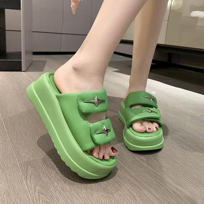 Fashion New 2024 Summer Female Sandals High Heels Ladies Platform Beach Slides Chunky Flip Flops Woman 6.5CM Women Bling Slippers