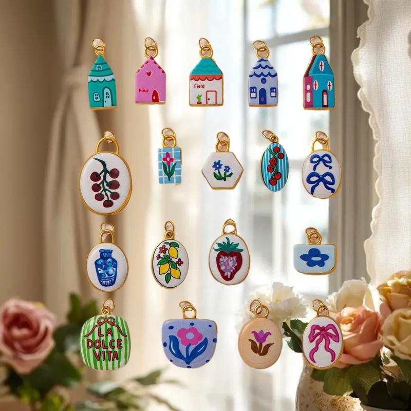 Elegant Floral House Print Pendant; Ideal for DIY Jewelry Projects, Necklace, Earring Accessories.