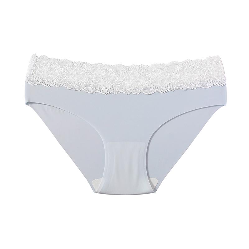 Sexy Seamless Women's Briefs Lace Trim Spliced Ice Silk Panties One-piece Low-rise Close-fitting Triangle Underwear
