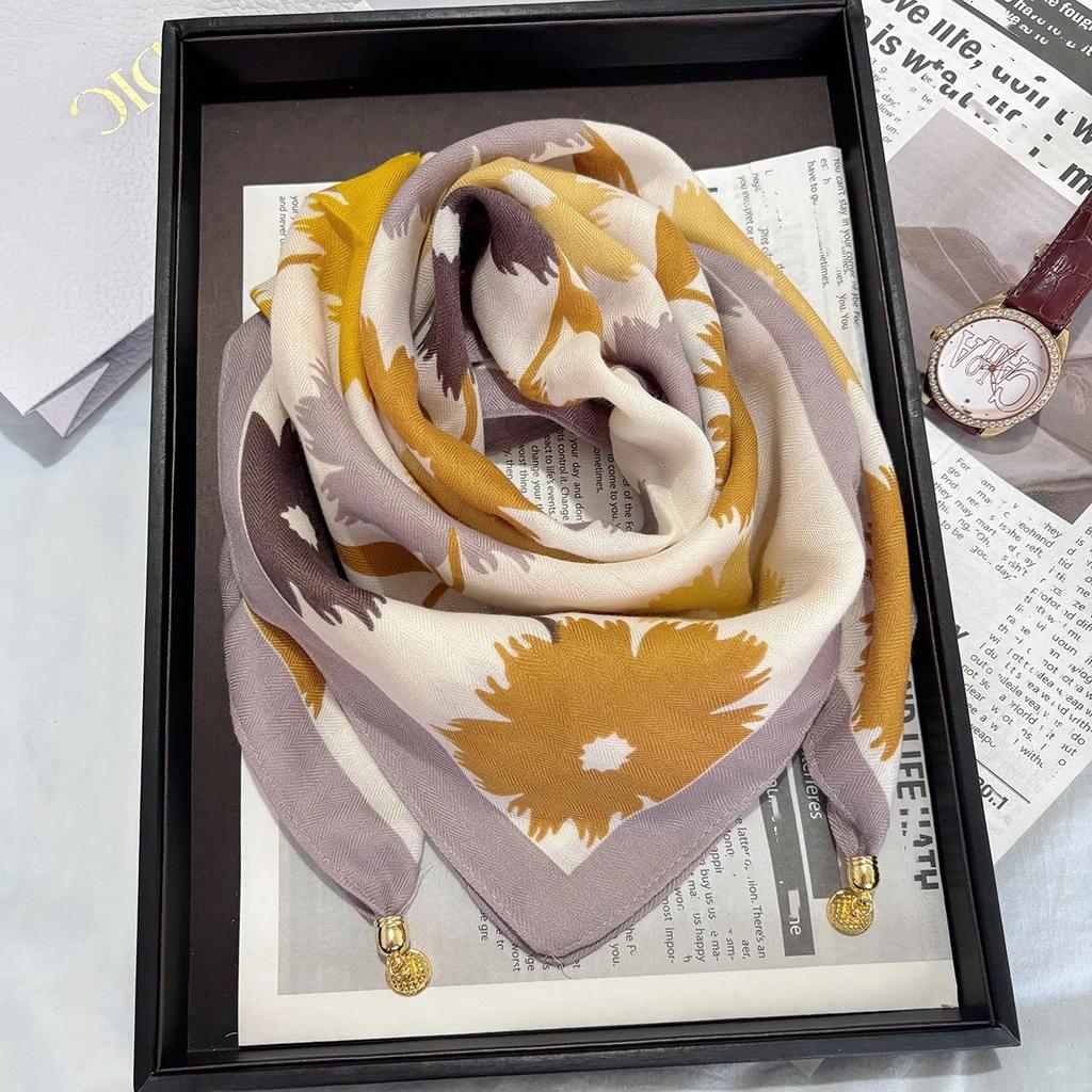 Silk Scarf with Magnetic Buckle - Square, Fashionable Winter Accessory for Women