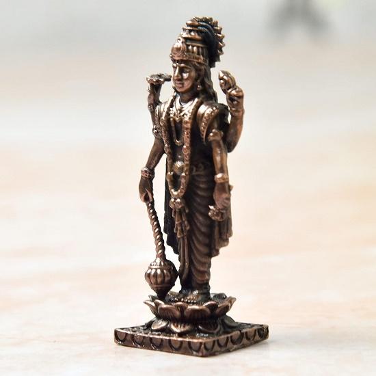 Handmade Copper Vishnu Idol | 2.5 Inch | Patina Antique Finish | Hindu God Murti for Pooja, Temple, Spiritual & Home Décor | 1 Pc