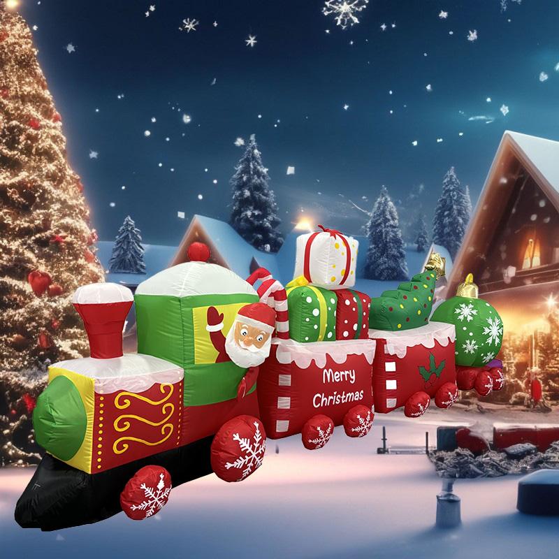 Christmas Decorations Santa Drive Train 3.6M/12FT Built-in LEDs Inflatable Toys Model Outdoor Ornament Xmas Party Garden Decor