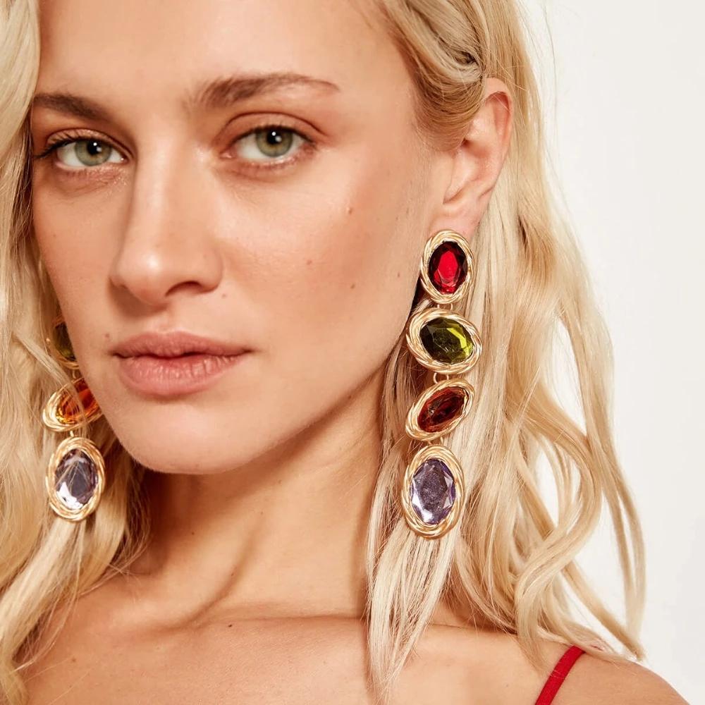 2022 New Products 16 Colors New Rhinestones Jewelry Statement Earrings Big Glass Drop Earrings for Women Fashion Accessories