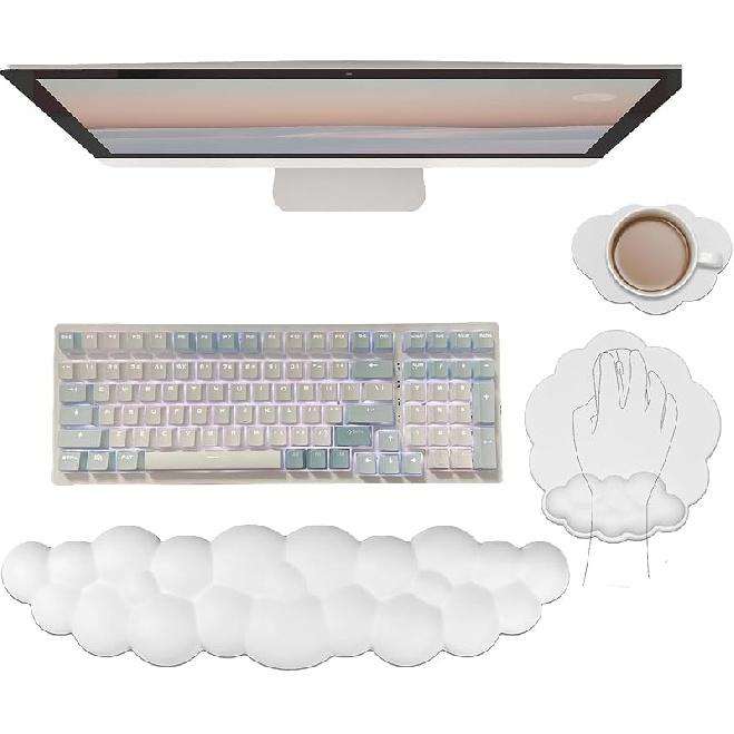 Cloud Keyboard Wrist Rest Purple Mouse Pad with Wrist Rest for Computer Keyboard and Mouse Pad Set Memory Foam PU Base Cute Ergonomic Wrist Pad