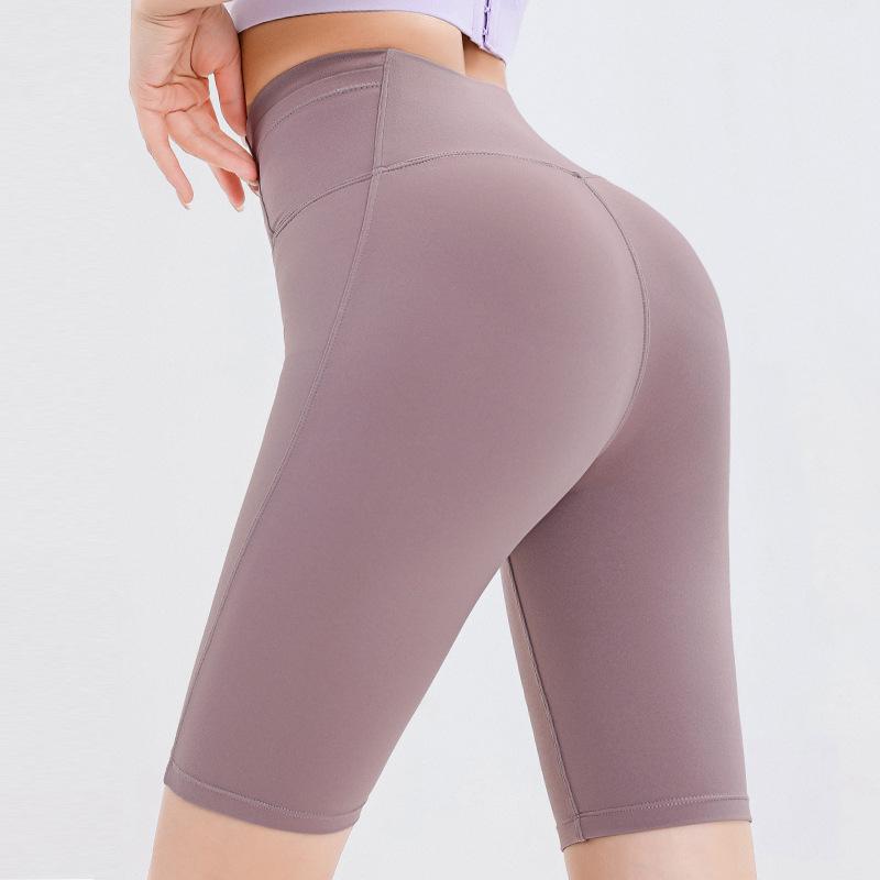 Sports shorts yoga pants 2025 lycra nude feeling no embarrassment line high waist hip lift exercise five points running fitness cycling shorts women