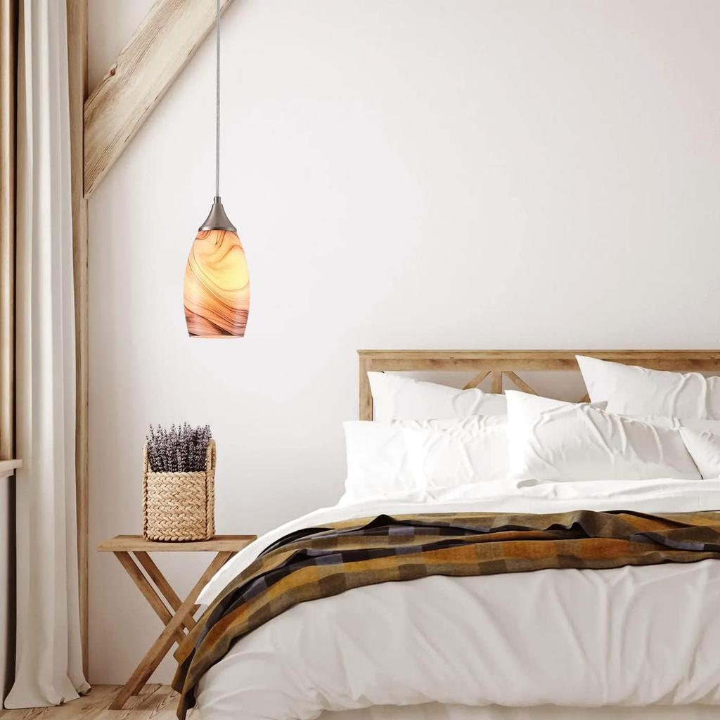 Aiwen Farmhouse Kichen Island Pendant Lights Fixtures Grey Hand Blown Marble Art Glass Pendant Lighting Brushed Nickel Finish Modern Hanging Light