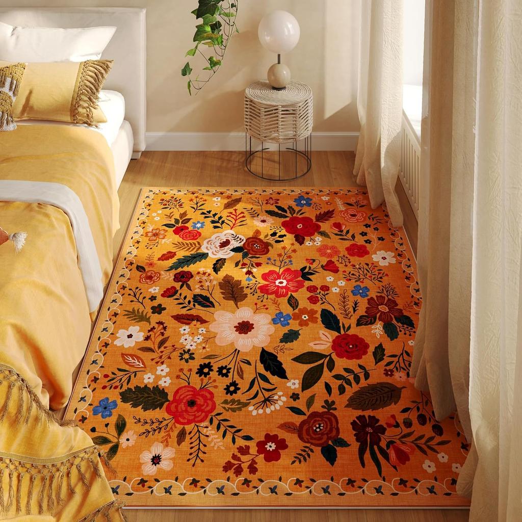 Premium Floral Bedroom Runner Rug, Soft Machine Washable Kitchen Mat - Non-Slip Indoor Doormat for Entryway, Laundry, Bathroom, Kitchen & Living Room