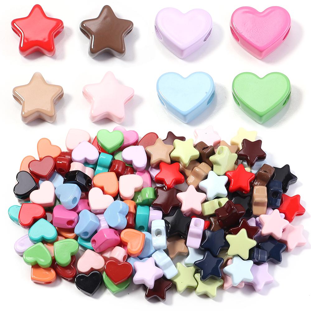 10pcs Star Acrylic Beads Cream Color Heart Big Hole Loose Beads For Jewelry Making DIY Necklace Bracelet Keychain Accessories