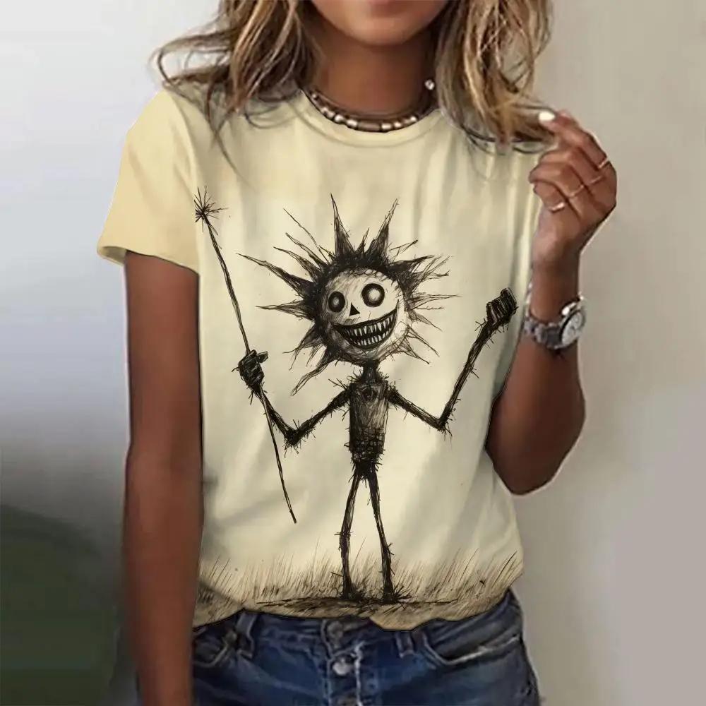 Summer Grey Funny Graphics 3D Print T-shirts Women Streetwear Casual Fashion Y2k Short Sleeve T Shirt O-neck Tees Tops Clothing