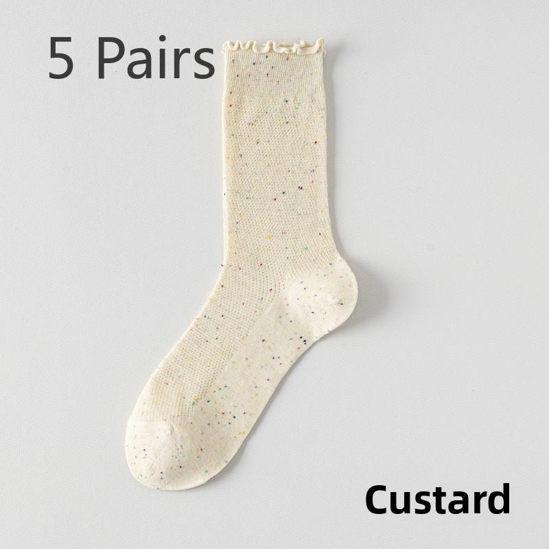5 Pairs of Female Spring and Summer Thin Agaric Lace Sweat Absorbing Breathable Boneless Long Tube Pile Socks