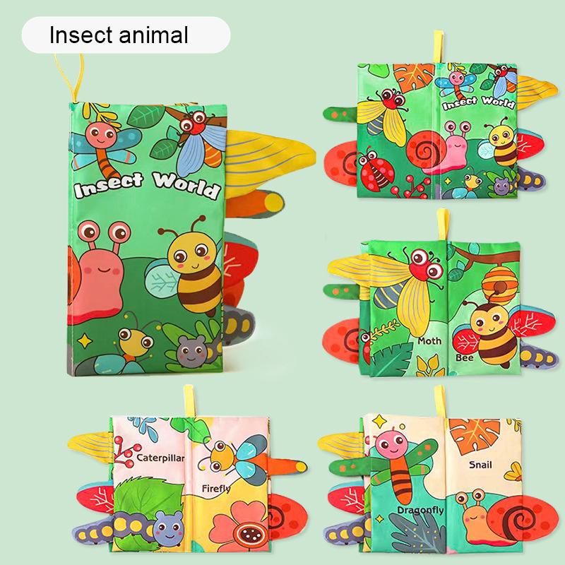

Infant Cloth Book With 3D Tails - Bite-Safe Early Learning Toy, Montessori Touch And Feel Crinkle Cloth Books Insect animals