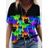 Women's 3d Cats Print T-Shirt Fashion Woman Blouses 2023 Funny Kawaii V-Neck T Shirt Female Clothing Oversized Summer Tops Tees