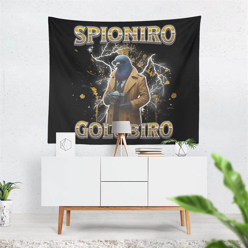 Aertemisi Spioniro Golubiro Italian Brainrot Funny Meme Tapestry Wall Hanging Art for Bedroom Living Room Decor Party Backdrop