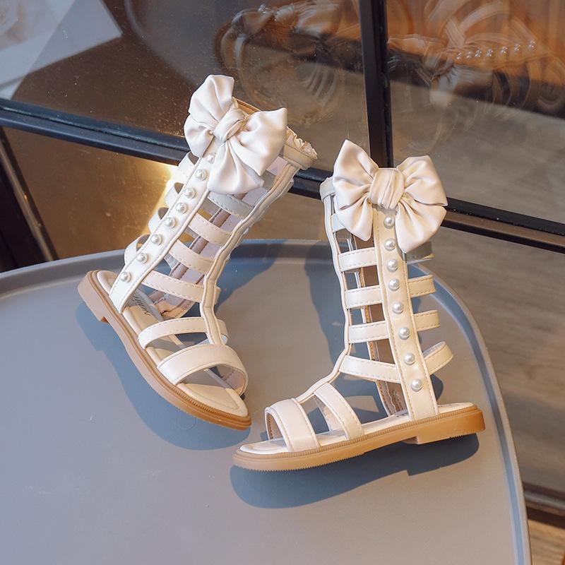Sommer Neue Mode Hohl Mädchen Schleife Kinder Römersandalen Offene Zehen Hoher Schaft Coole Stiefel Klassenkamerad