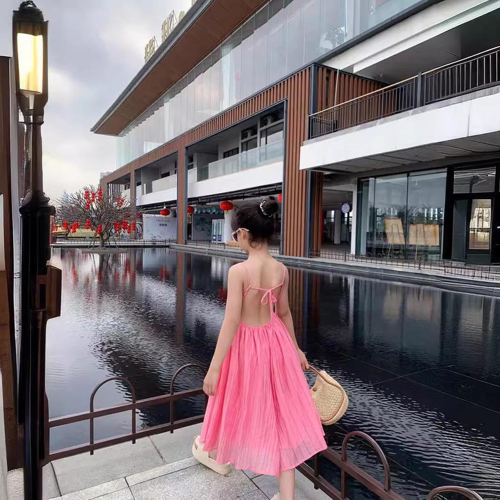 2024 Summer Mother-Daughter Backless Tie-Up Fairy Skirt Beach Dress