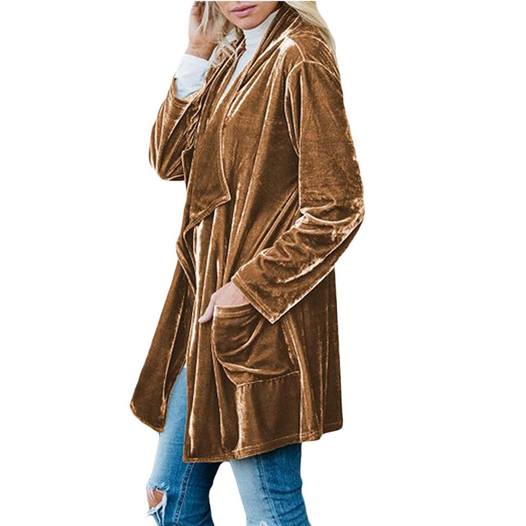 Women's Fashion  And Winter Cardigan Jacket Gold Velvet Mid-Length Windbreaker