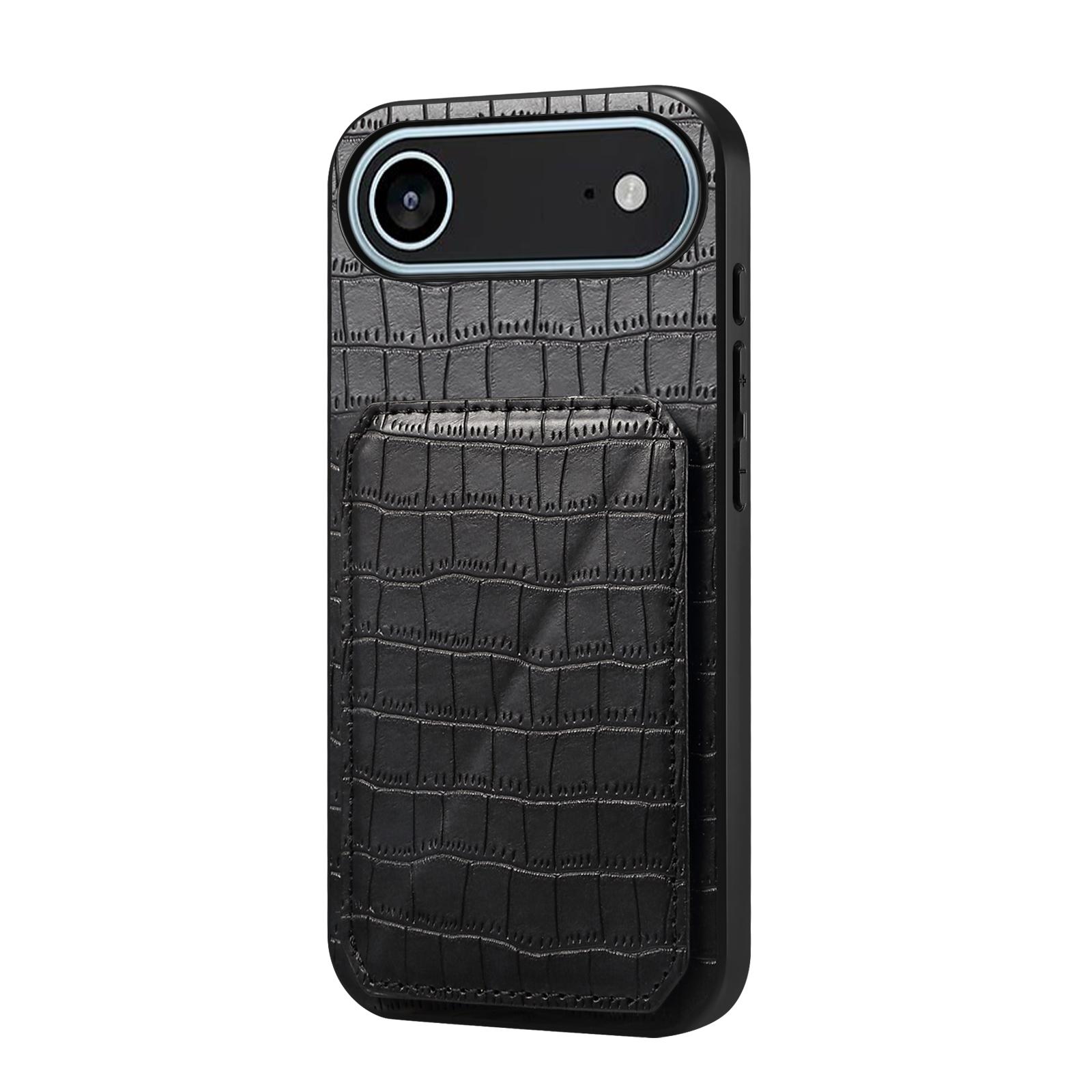 

Для iPhone 17 Air Чехол с держателем для карт Кожа+ПК+ТПУ Текстурированная под крокодила задняя крышка Black