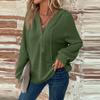 Women's Fashion Long Sleeve Drawstring Hooded Button V-Neck Casual Hooded Sweatshirt Top