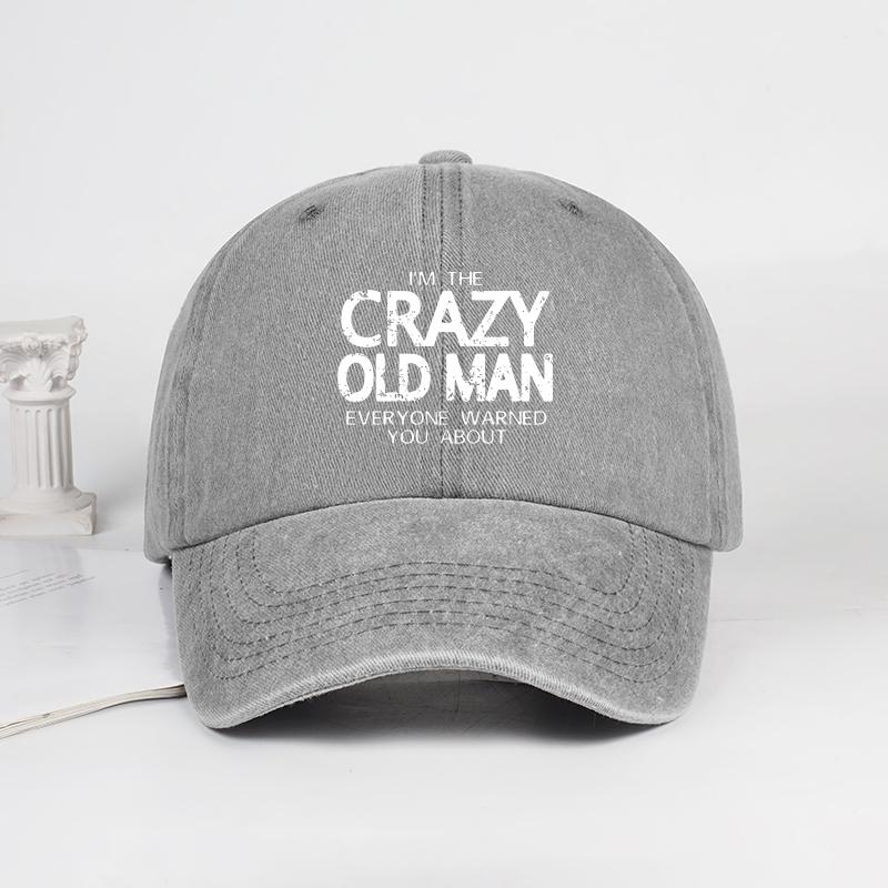 

Funny Crazy Old Man Print Washed Baseball Cap Adjustable Unisex Grandpa Casual Sun Hat