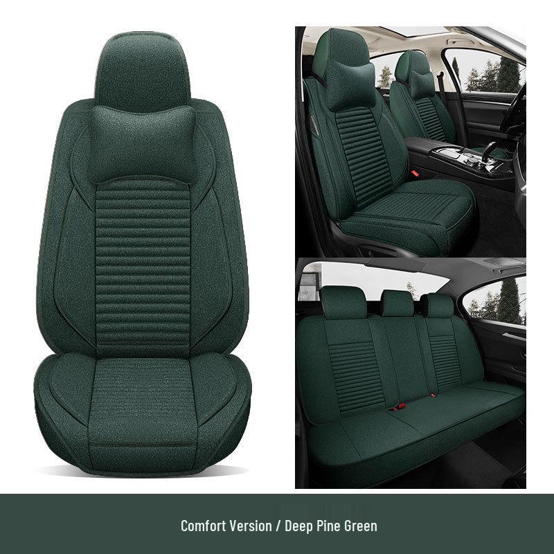 Universal Breathable Linen Seat Cover Set for Five-Seater Cars - Durable and Fully Enclosed