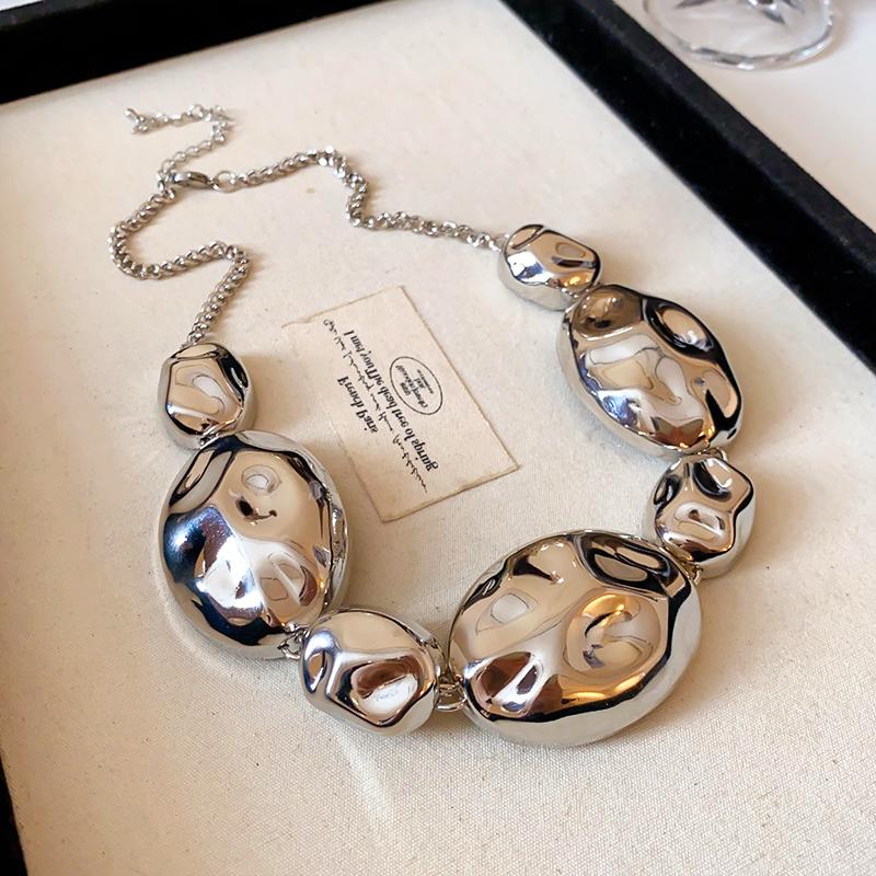 Bohemian Irregular Oval Metal Choker Necklace Women Statement Punk Pendant Earrings Hip Pop Jewelry Accessory