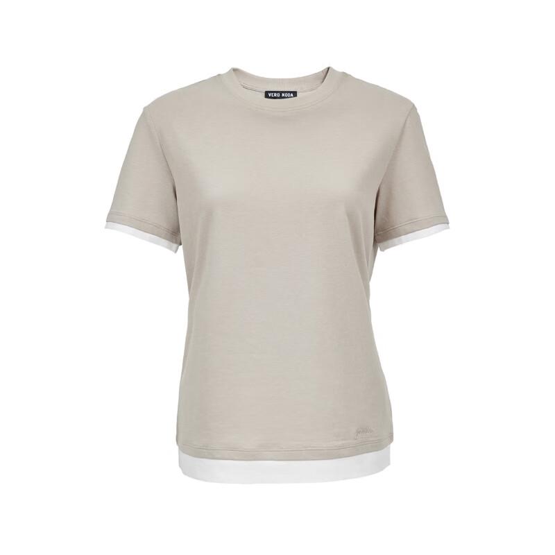 VEROMODA Women's Slim Fit Color Block Round Neck T-Shirt