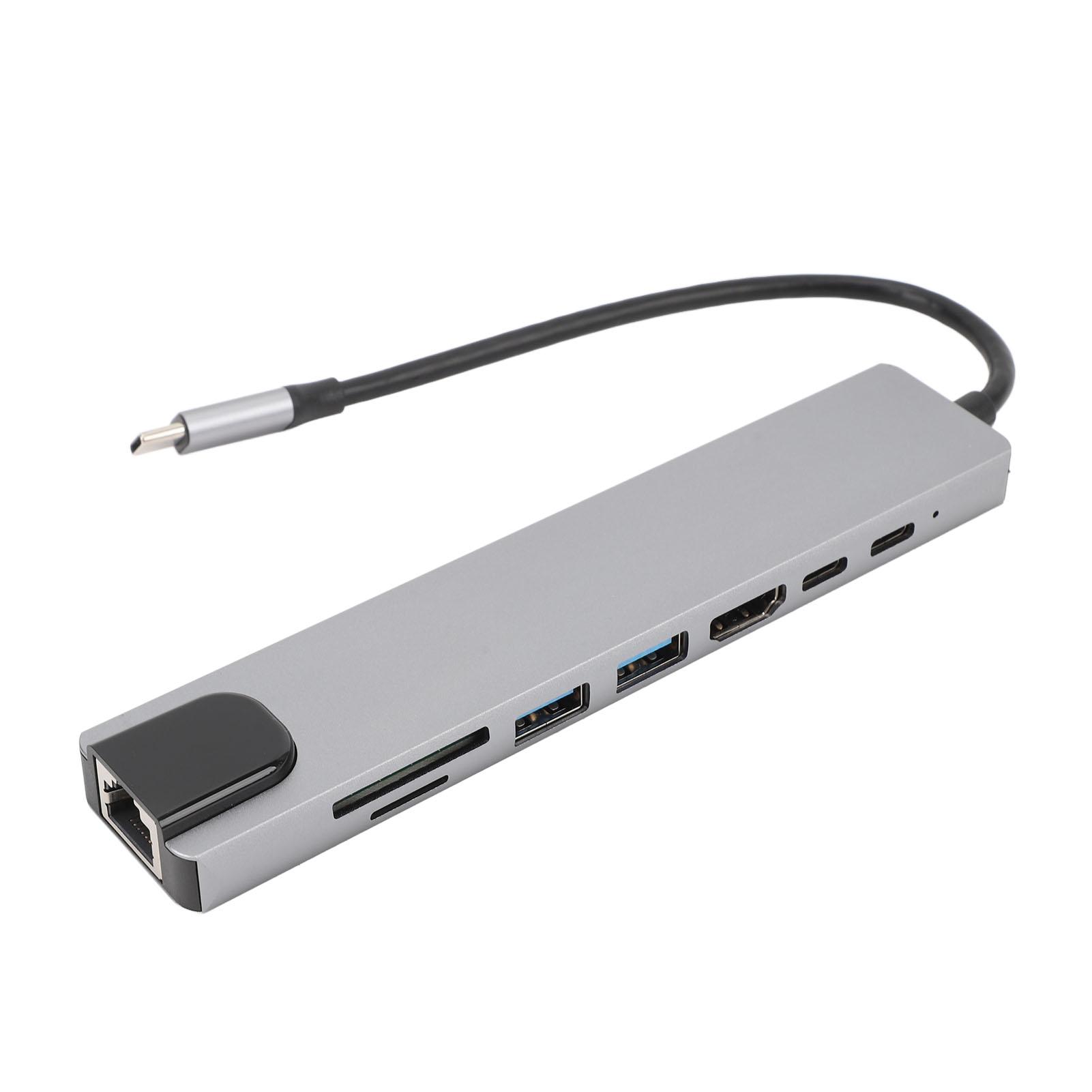 

Хаб Type-C 8 в 1 4K HD Мультимедийный интерфейс USB 3.0 100 Мбит/с RJ45 87 Вт PD Многопортовый адаптер с