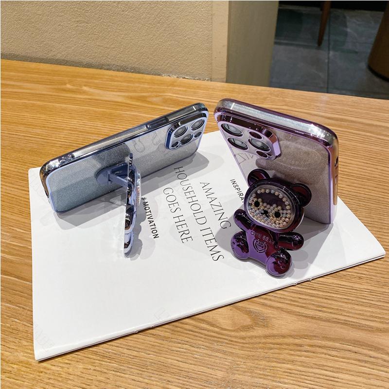 Glitter Bling Bear Silicone Phone Holder Case On For Xiaomi Redmi 13C 4G 5G Redmi13C Girl Woman Stand Back Cover