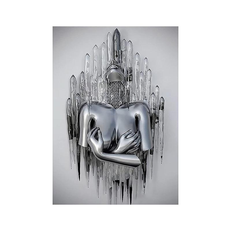 3D Abstract Metal Man Decorative Painting Poster Nordic Prints Canvas Painting Wall Art Picture for Living Room Home