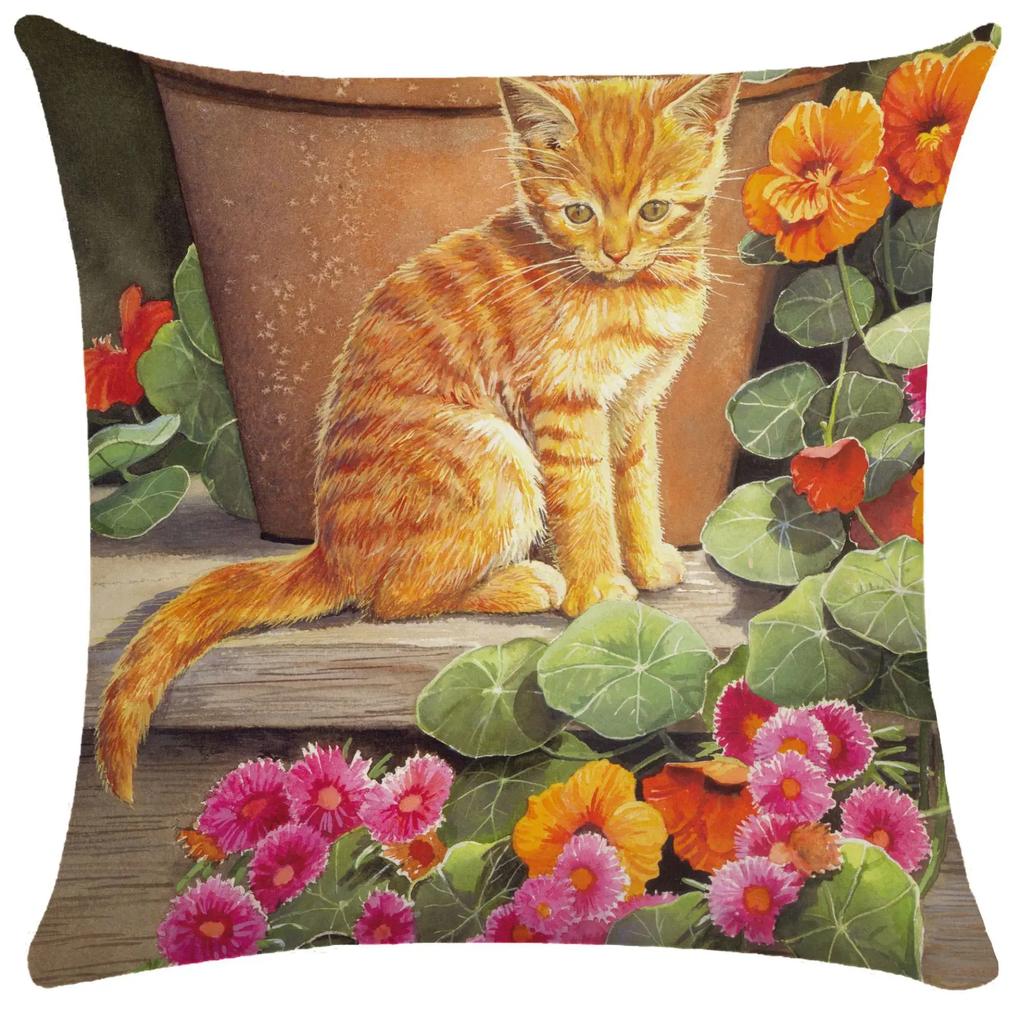 Cute Kitten Pillowcase Funny Cat Painting Throw for Bed Sofa Living Room