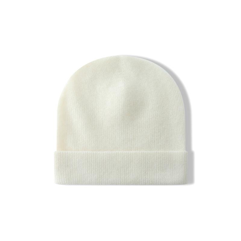 Cashmere Autumn and Winter New Style Women's High End Solid Color Knitted Outdoor Warm Fashion Heavyweight Baotou Cuffed Hat