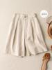 Summer Elastic Waist Cotton-Linen Capris with Wide Legs and Retro Solid Color