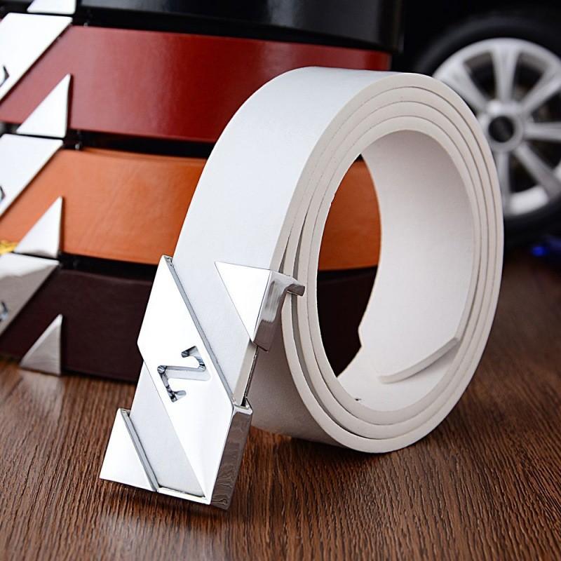 Trendy White Pu Casual Belt For Men And Women Stylish Smooth Buckle Unisex Design