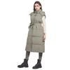 Yousheng Winter Women Vest Coat with Belt Padded Stand Collar Sleeveless Calf Length Down Waistcoat Zipper And Button Closure Cold Weather Outerwear