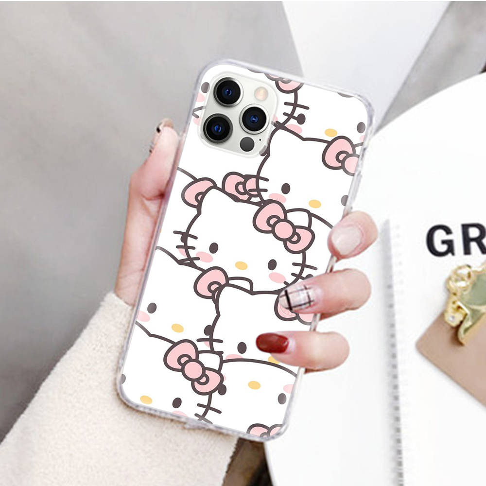 JZ23 Hello Kitty Transparent Case for Samsung A04 A14 A23 M33 M53 Realme 10 9 C35 C55 VIVO Y02 X80 Infinix Hot 30 Note 11 Tecno Spark 8P Pro