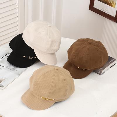 Herbst Winter Damen Achteckiger Hut Koreanische Mode Bailey Hut Knopf Entenzunge Hüte Britischen Stil Maler Hut